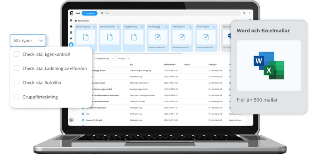 En dator med EL-VIS Mall översikt. 500+ mallar.